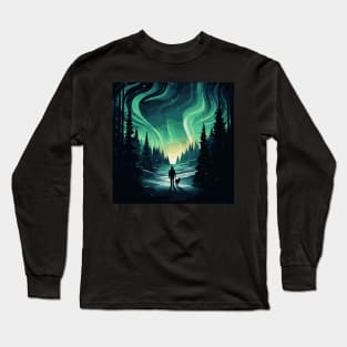 Aurora Dreams: Celestial Canvas Northern Lights Sweden Long Sleeve T-Shirt